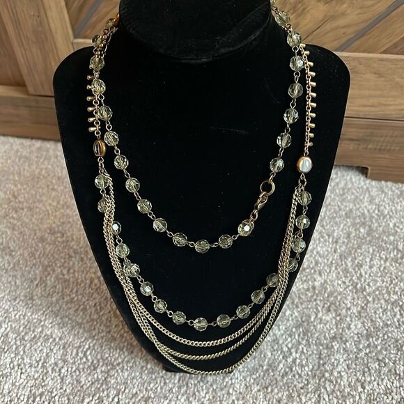 NWOT Loft Multi strand long beaded grey and bronze statement necklace - Picture 1 of 6